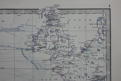 BASIN OF THE NORTH ATLANTIC OCEAN, large original antique map, Johnston, 1871 - Picture 4 of 6