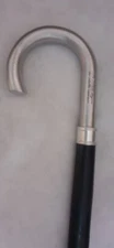 Sterling Silver Crook Handle Walking Stick Georgian Era Black Wooden Cane Gifts