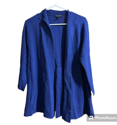 EILEEN FISHER Cardigan M Silk Organic Cotton Interlock Open Front Blue