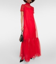 Women Red Organza Long Dress Modern Simple Style Evening Prom Cocktail Parties
