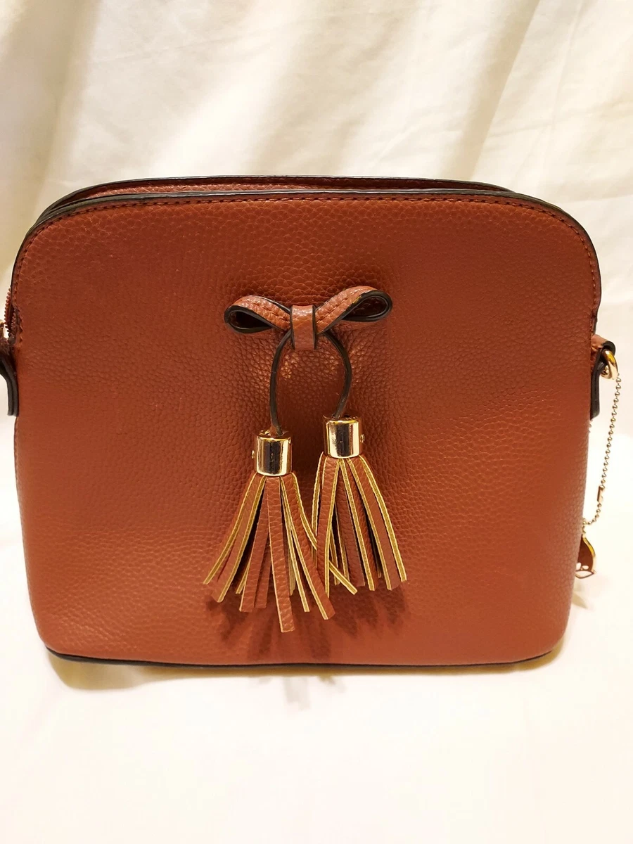 BIG BUDDHA FAUX LEATHER BOW TASSEL SNAP BUTTON ZIP CROSSBODY SHOULDER BAG