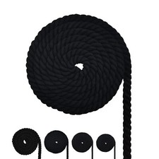 Cotton Rope Black Cotton Cord 3 Strand Twisted Macrame Cord Black 10mm x 13 Feet