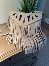  GORGEOUS WESTERN FRINGED LEATHER CROSSBODY HANDBAG WITH INLAY  NEARLY NEW 