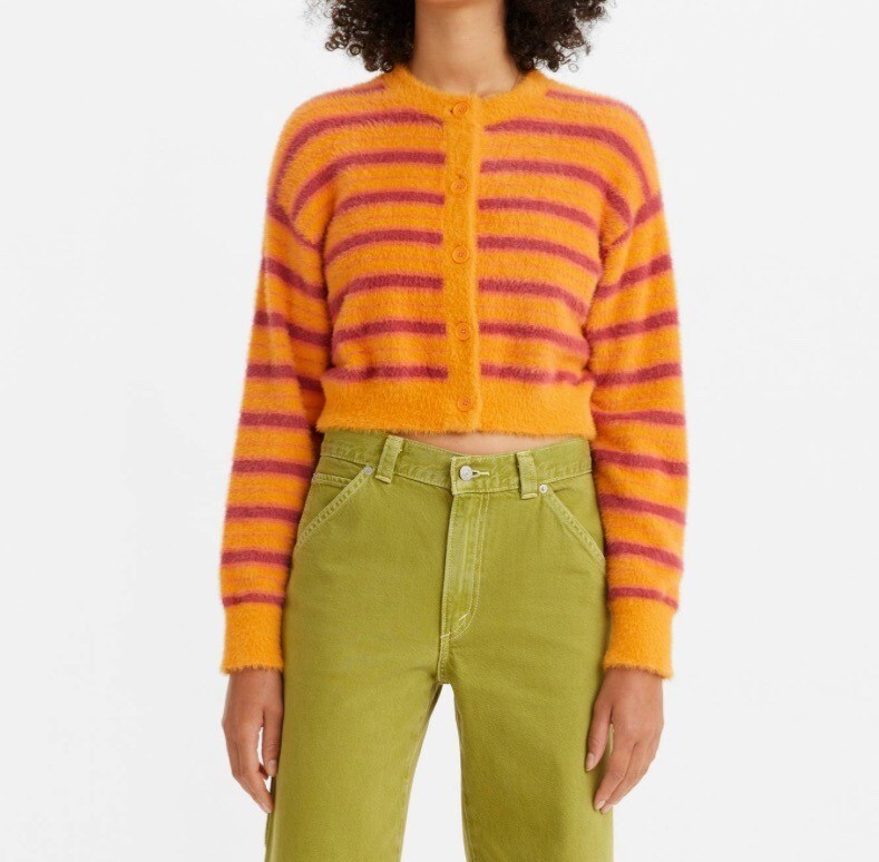 Levis Cat Cardigan Fuzzy sweater super soft 90s striped sz L