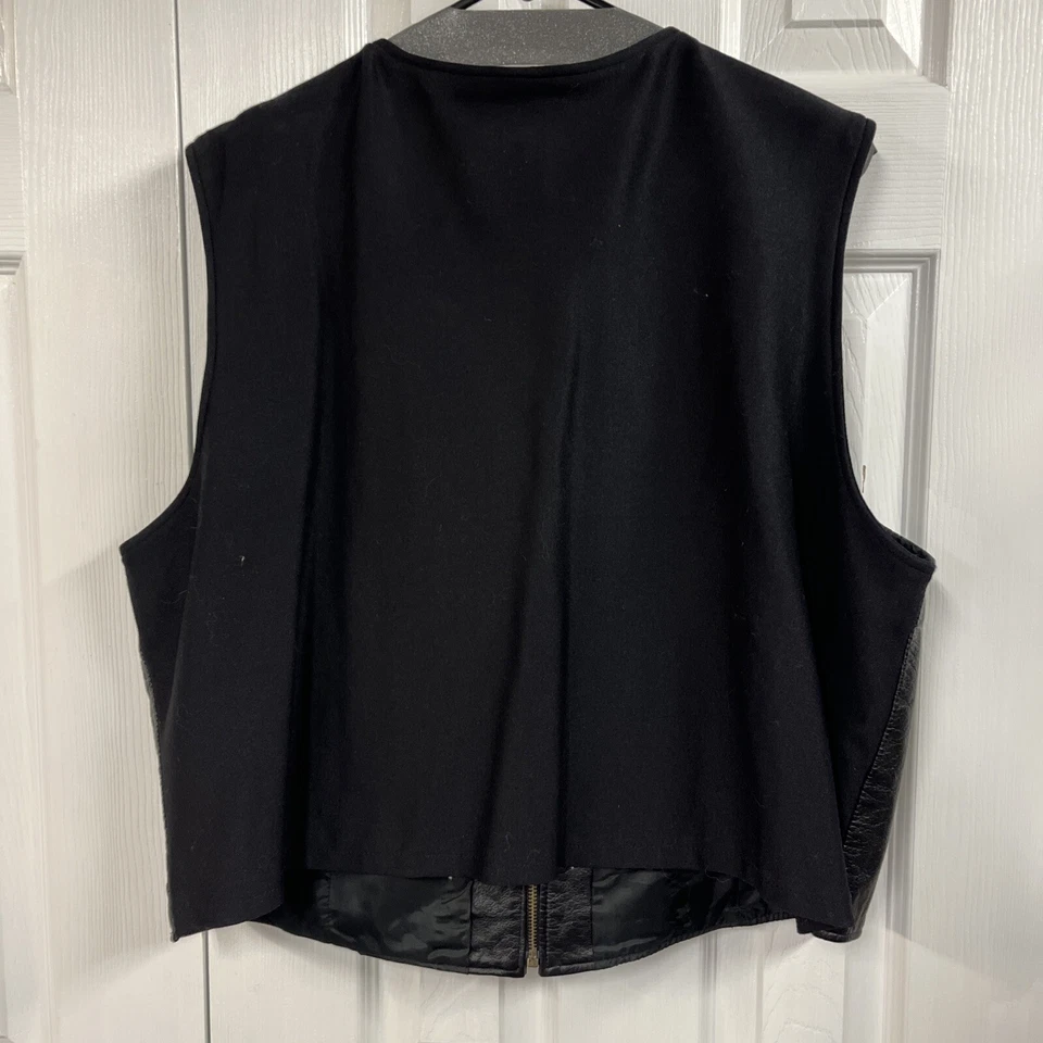 JENNIFER MOORE Size 18W Black Leather Vest, Dk Brass Zippers Nylon Back Women's - Image 4 of 4