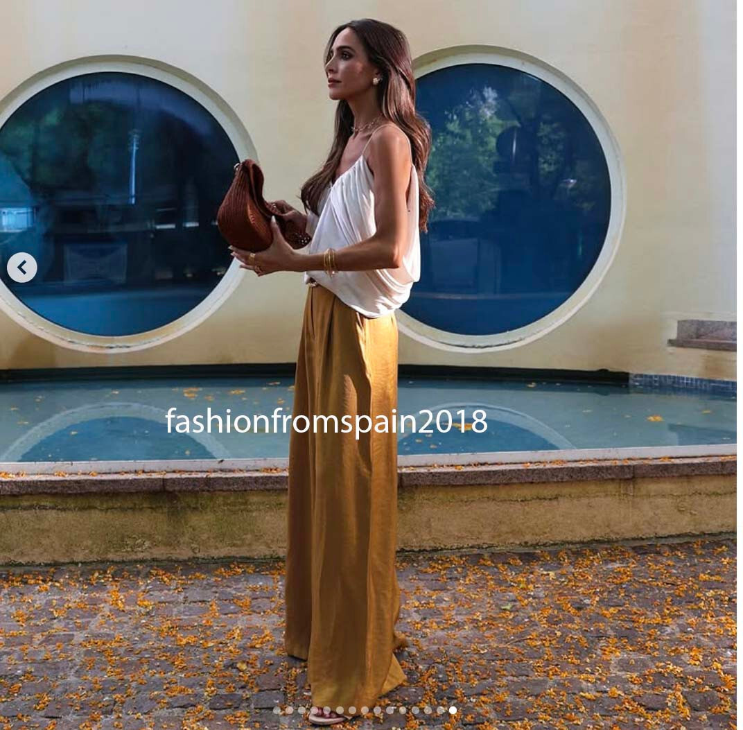 ZARA NEW WOMAN HIGH-WAIST SATIN WIDE LEG BELTED PANTS GOLDEN