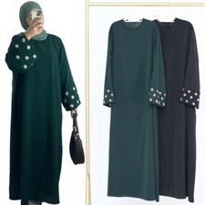 Eid Muslim Abaya Dubai Turkey Women Dress Kaftan Islamic Embroidery Flower Robe