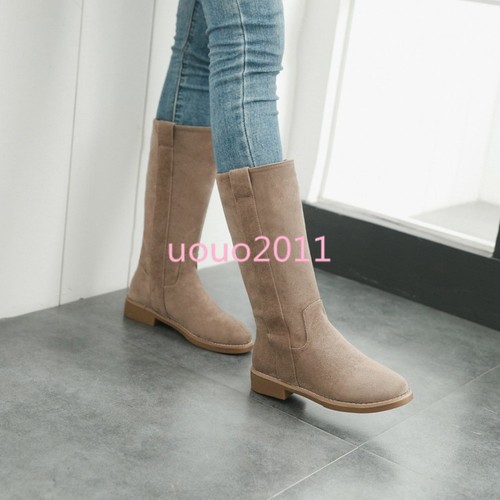 kalf Dames Modieuze Mode Mid schoenen schoenen ronde neus Laarzen Riding Casual wPTklXZiOu