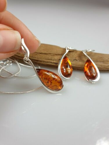 Amber earrings teardrop earrings Baltic amber sterling silver 925 - Picture 7 of 12