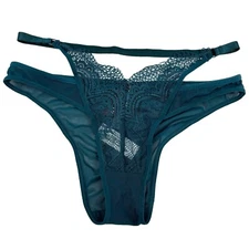 Adore Me Women’s Teal Blue Sexy Kaia Lace Mesh Strappy Underwear Size Small NWT