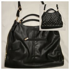 Imoshion Black Faux Vegan Leather Satchel Bag Purse New Double Handle Strap .R1