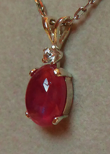 Très beau pendentif RUBIS cabochon pierre naturelle accentué saphir blanc Argent - Bild 3 von 5