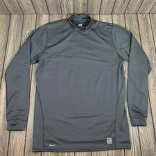 Nike Pro Mens Mock Neck Cold Weather Base Layer Gray XL Fleece Lined Compression