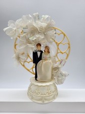 Vintage 1980 Wedding Cake Topper Ivory and White - 10" Tall