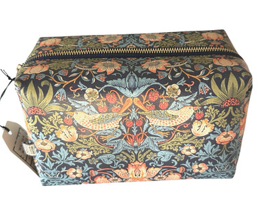 Morris & Co Strawberry Thief Make-up Toiletry Bag Blue Vegan Large Wash Bag 9x6''