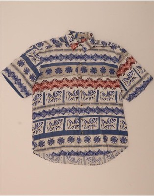 Berto Lucci Mens Short Sleeve Shirt Size 15 1/2 Medium Blue Floral Cotton BI36