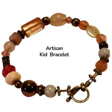 Artisan KIDs beaded bracelet gemstones silvertone toggle clasp