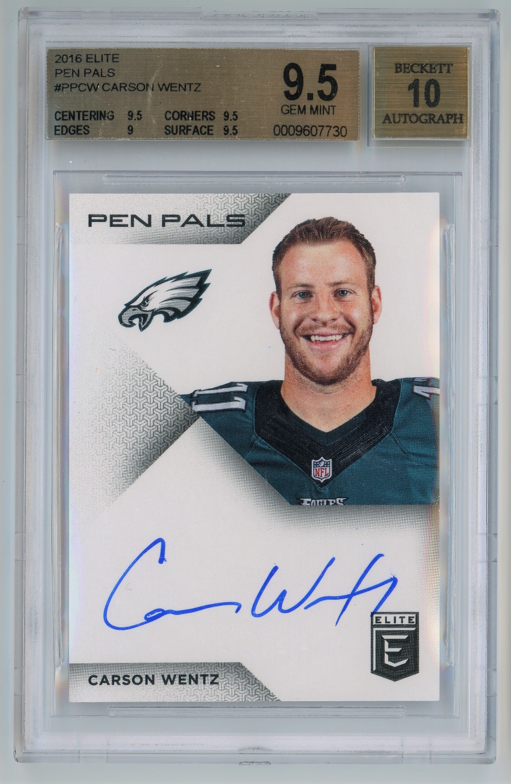 2016 Donruss Elite Pen Pals Autograph Carson Wentz BGS 9.5 w 10 Auto