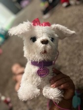 FurReal Friends Interactive White Dog Plush Toy Pink Bow Purple Collar
