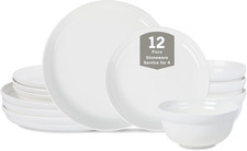 Elegante juego de vajilla Virtuo de 12 piezas de porcelana blanca para comedor elegante