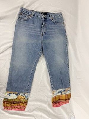ALLEN B. by Allen Schwartz Floral Embroidered Mod Jeans Fabric Accent Button Fly