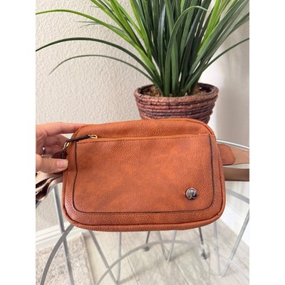 lululemon Brown Leather Double Zip Crossbody Bag Adjustable Strap