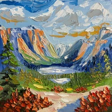 Mountain Landscape Palette Knife Painting Textured Impasto Art Yosemite Original