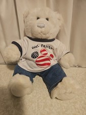 Build A Bear White Teddy Bear Plush 12" Blue Eyes  Nose Vintage  Cloths