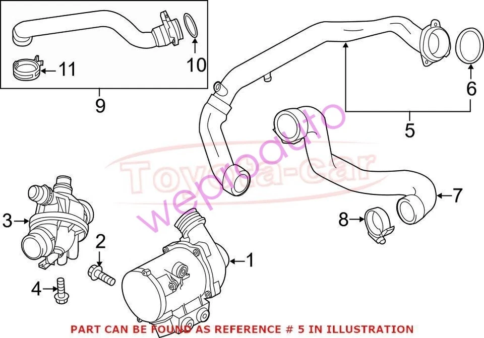 11537599234 Engine Coolant Pipe For BMW 640i 5 Series 535i F10 3.0L N55 — 第 2/4 张图片