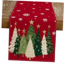 Christmas Table Runner 13x60 Inch, Xmas Trees Snowflakes Holiday 13"x60" Red