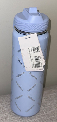 NEW Lululemon Back To Life Sport Bottle 24 oz Straw Lid Blue Silver DEFECT READ