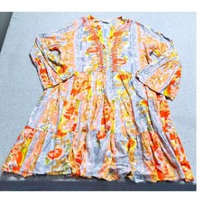 Sweet Magnolia Dress XL Floral Boho Tiered Cotton Embroidered Bell Sleeve Dress