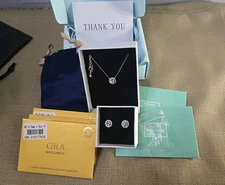 Halo Style Moissanite Necklace And Earring Set Sterling Silver