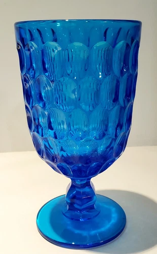Fenton Colonial Thumbprint Blue Goblet Iced Tea Water Glass 12 Ounces 6.5"