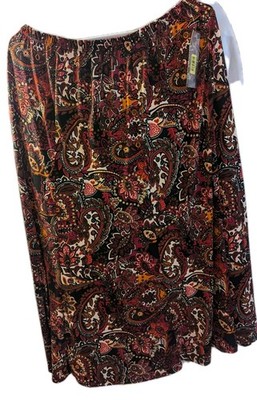 Bechamel Floral Print Midi Skirt Black Beige Red Size L Elastic Waist Vintage