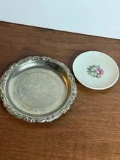 silver-plated , white with pink flower round trinket dishes