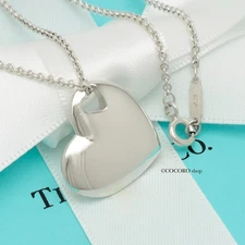Authentic Tiffany & Co. Stencil Cutout Two Heart Necklace Pendant 16" w/Pouch