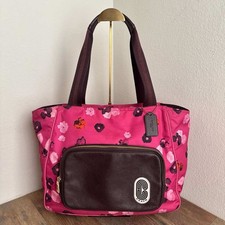Coach Court Tote With Halftone Floral Print Pink Shoulder Tote Bag
