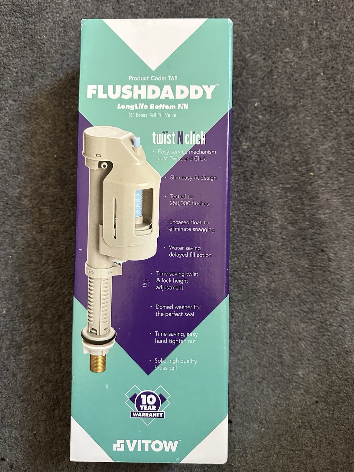 Flush Daddy T68 Bottom Entry Long Life Toilet Fill Valve 1/2 Inch Brass Thread