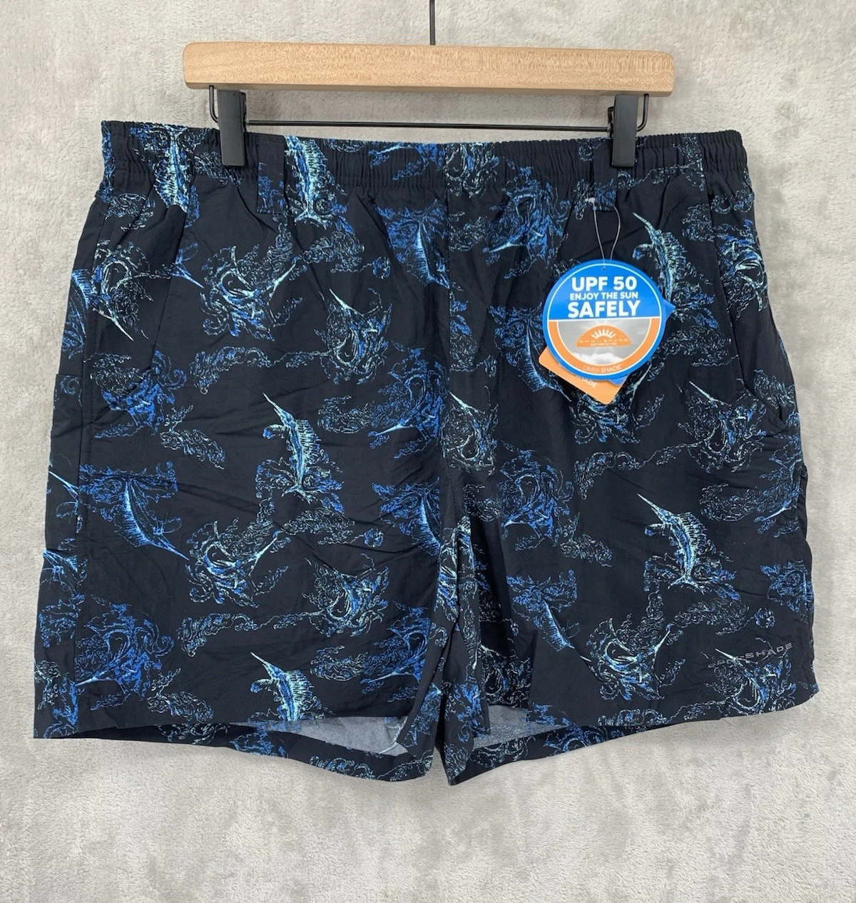 Columbia Shorts Mens XL Blue Fish Omnishade UPF 50 Lined Backcast Water NEW