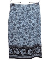 Sag Harbor Soft Floral Paisley Maxi Skirt Size 12 Peasant Boho Stretch Slit Blue