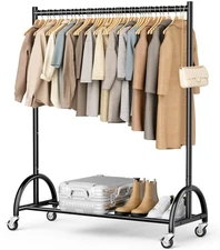 MISSLO Heavy Duty Clothing Rack with Wheels Rolling Clothes Racks for Black 