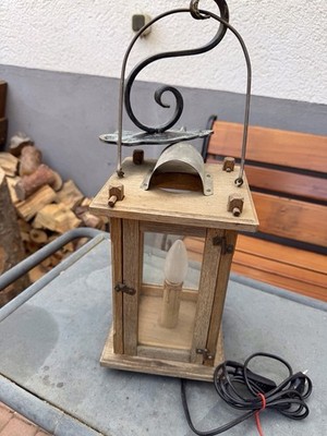 Holzlaterne aus Eichenholz, unrenoviert, handwerklich gearbeitet