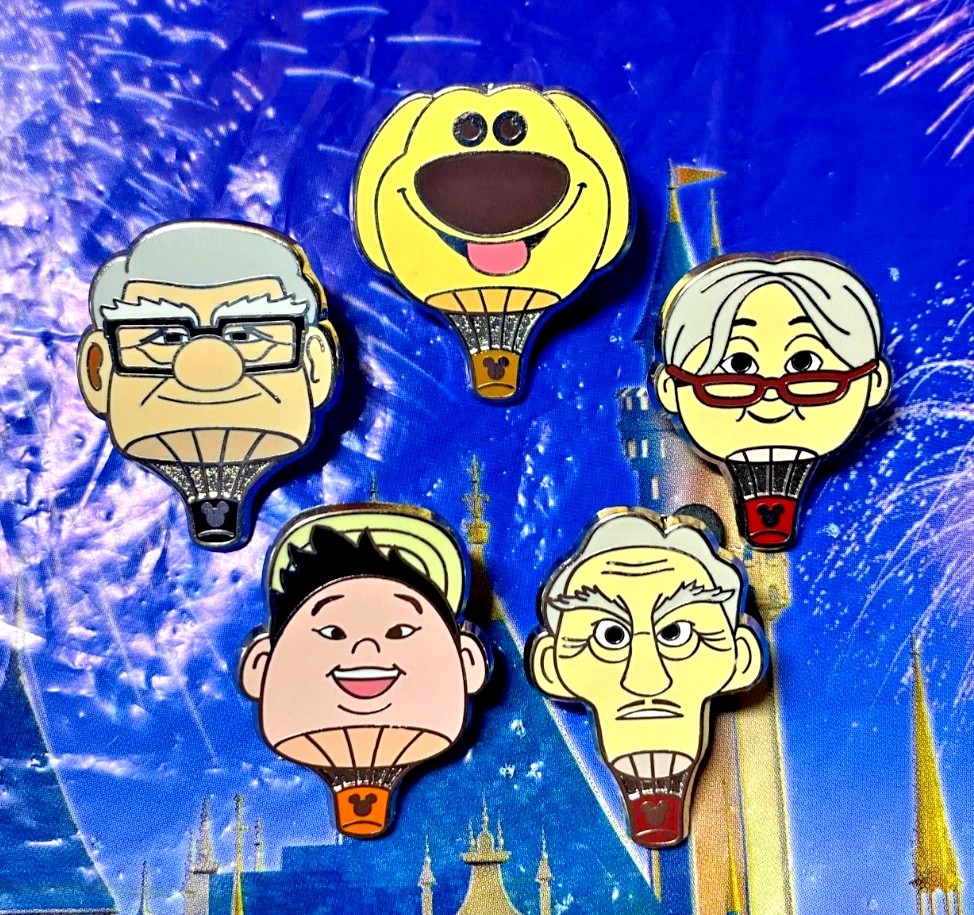 🎈 Disney Up Balloon 5 Pin Set - Up Hot Air Balloons Hidden Mickey Pins Carl Dug