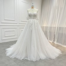 Vestido de novia de encaje blanco brillante vestido de novia 32-60 talla grande Off tirantes cuentas