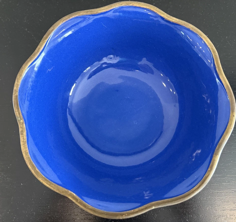 Antique Intricately Carved Floral Chinese Red Cinnabar Bowl W/Blue Enamel Center - Image 4 of 4