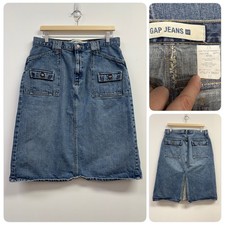 Vintage Y2K Gap Light Wash Denim Mid Rise Knee Length Cargo Skirt 12