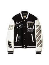 Off-White Unisex Wool & Leather Rib Knit Varsity Letterman Jacket - Black/white