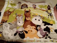 Baby Quilt FARM ANIMALS Cow Horse Pig Chickens Barn Comforter Blanket 34x41"