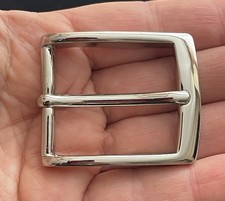 Solid Brass Silver Tone Belt Buckle 1.25in Strap 1.75"x1.5" Classic Dress